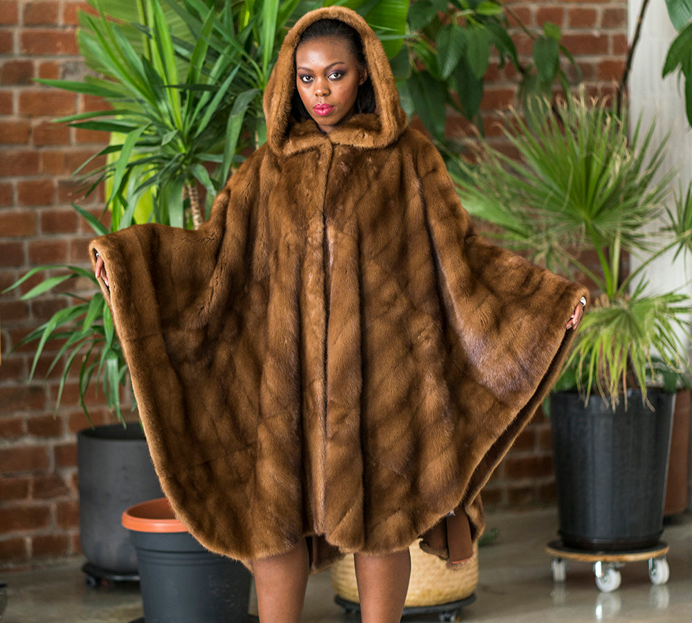 London Natural Brown Poncho Coat with Hood